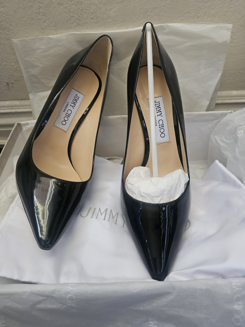 Jimmy Choo Black Patent Pointed Toe Stiletto Pumps